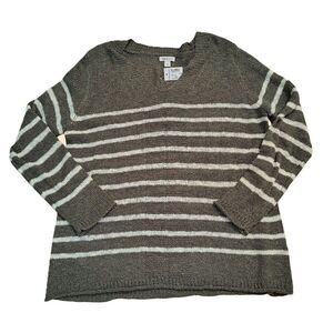 Westport Women's Knit Pullover Olive Green Striped Long Sleeve Work Sz XL